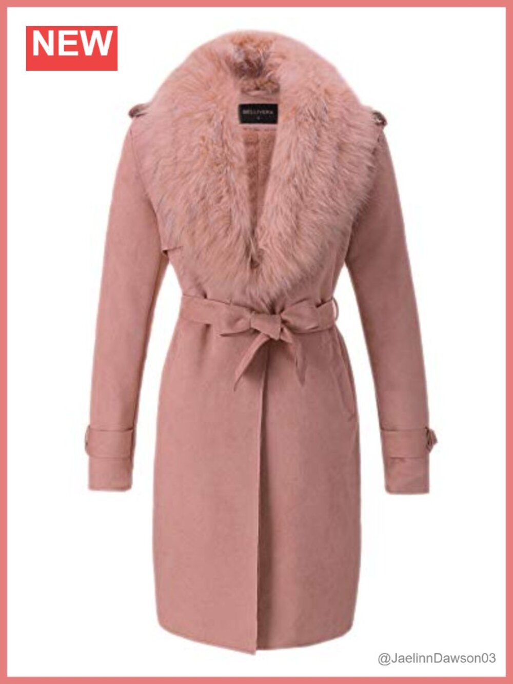 Faux Suede Fleece Lined Trench Coat Faux Fur Collar Long Sleeve